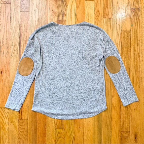 Mine Stonewashed Heather Beige Elbow Patch Button Side Crewneck Sweater M - Picture 5 of 8